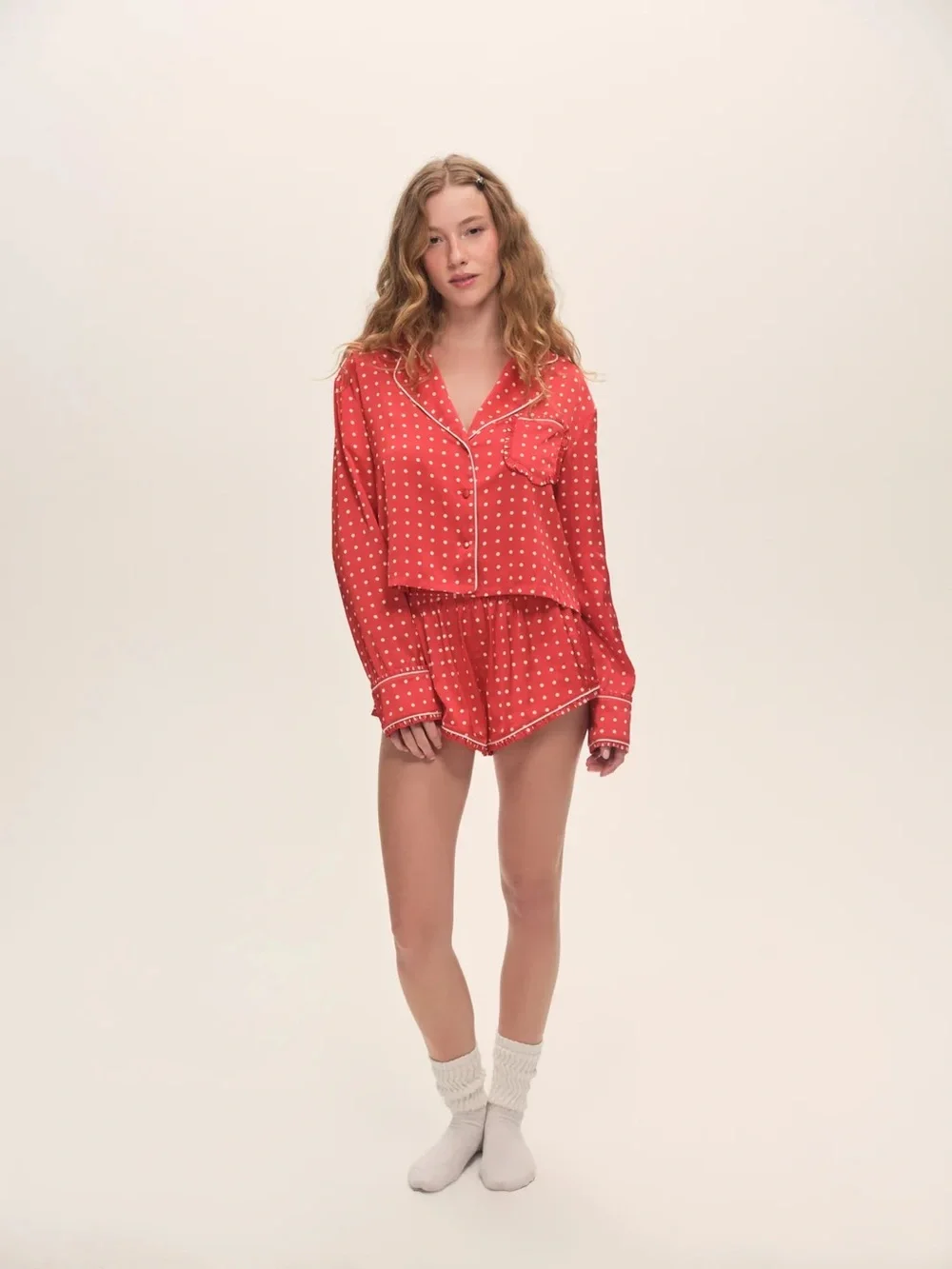 For Love & Lemons Lailah PJ Set Red Polka Dot Pajamas XS NWT